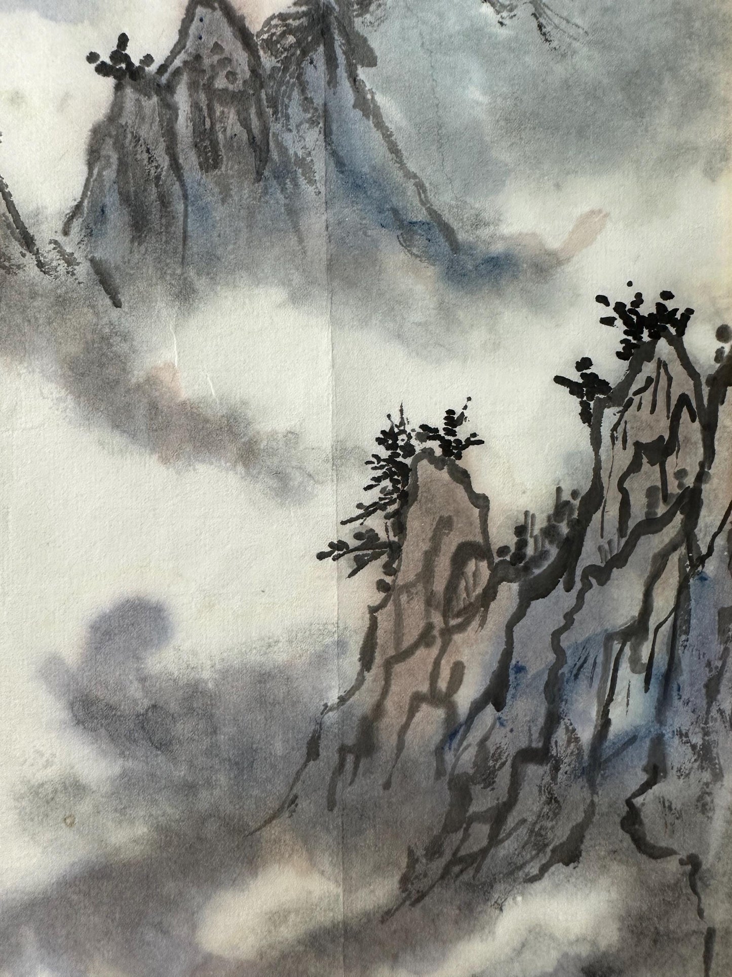 Original Chinese Mountain Painting, Misty Landscape Ink Art, Small Chinese Wall Art, Hand Painted Mountain Landscape