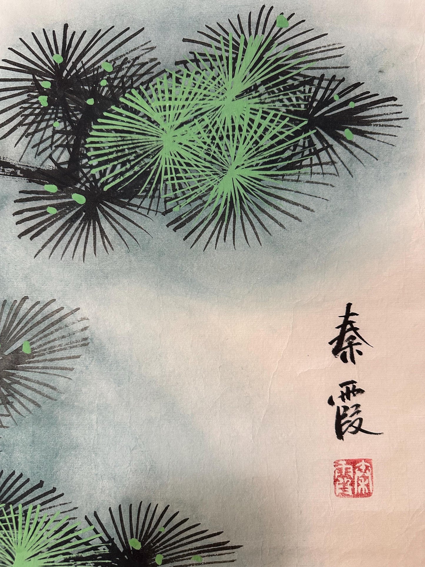Original Chinese Gongbi Painting, Two Cranes & Pine Tree, Hand Painted Asian Wall Art, 25 Inches
