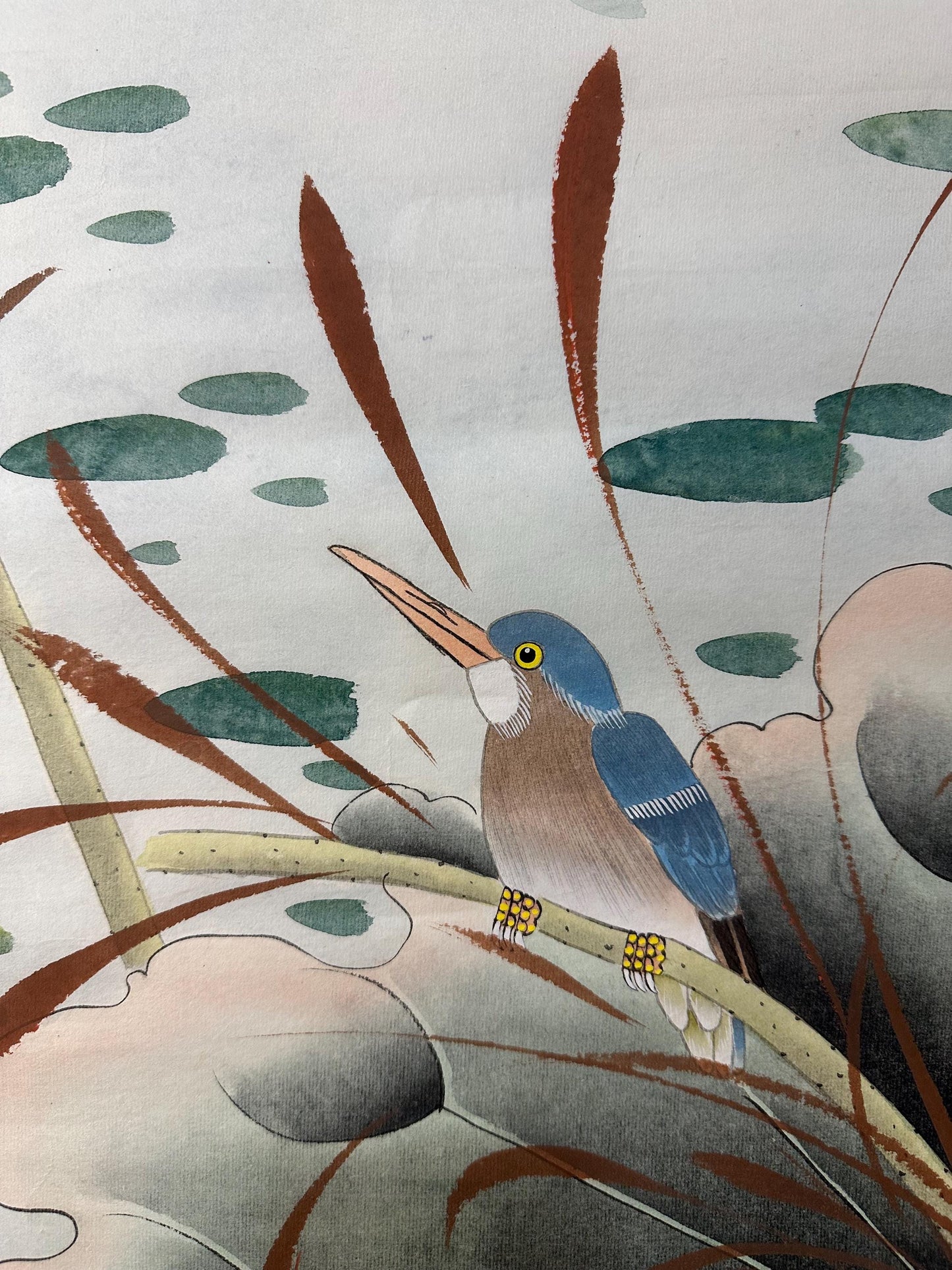 Original Chinese Gongbi Painting Lotus Flowers & Birds Hand Painted Asian Wall Art 26 Inches