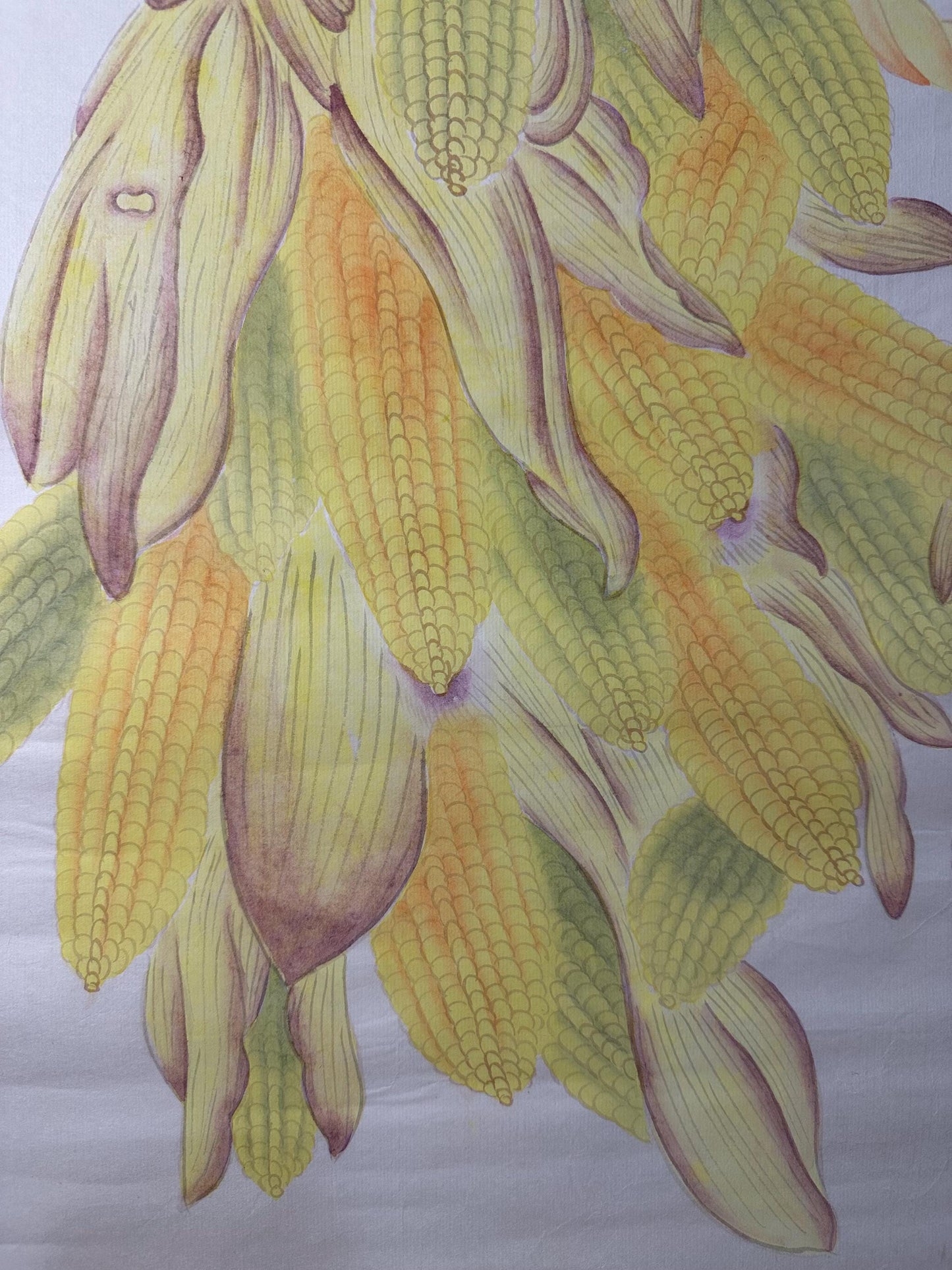 Original Chinese Gongbi Painting – Golden Corn & Pair of Birds, Traditional Fine Art on Rice Paper, 26x26 Inch