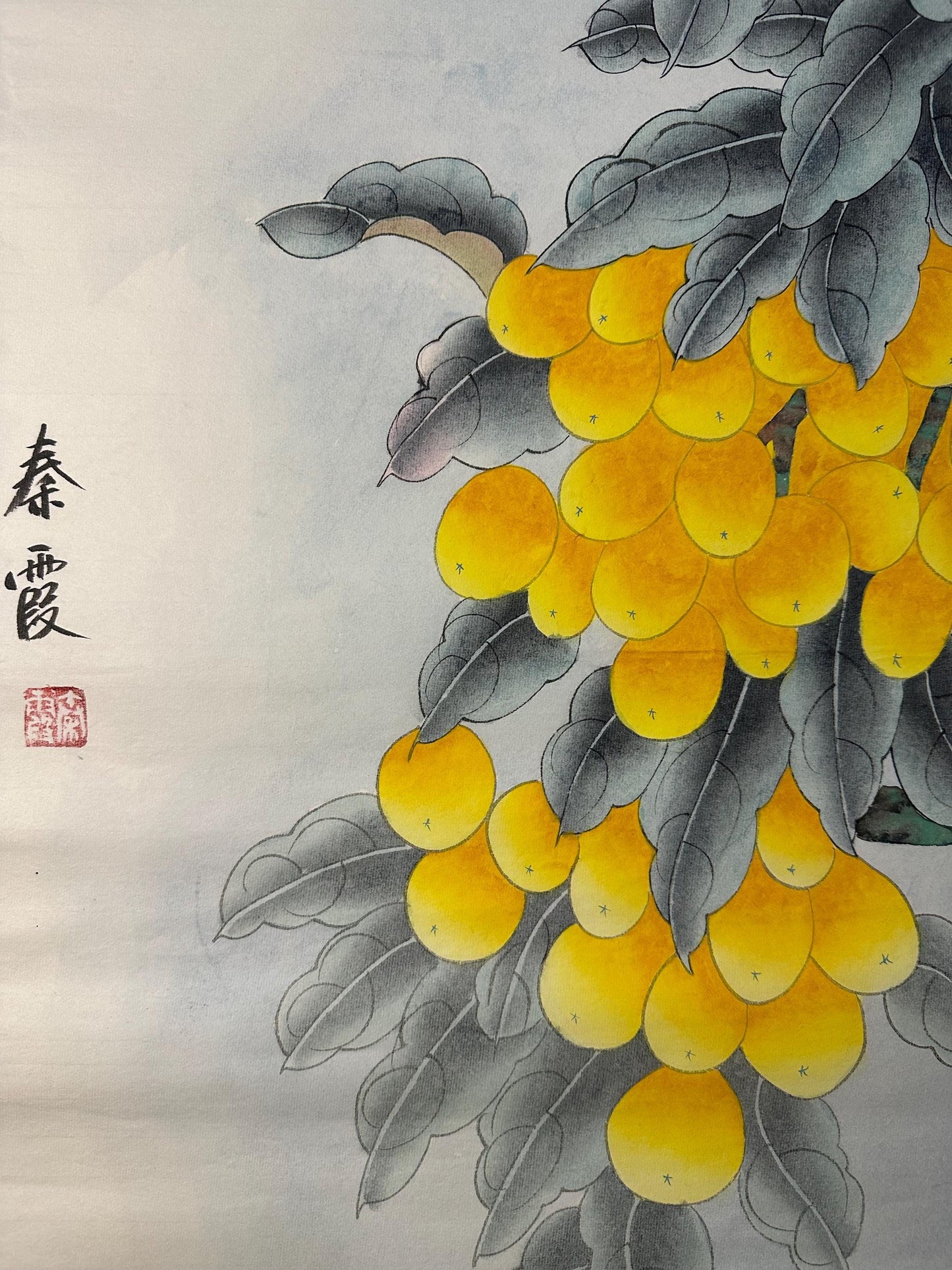 Original Chinese Gongbi Painting – Golden Loquat & Pair of Birds, Traditional Fine Art on Rice Paper, 26x26 Inch