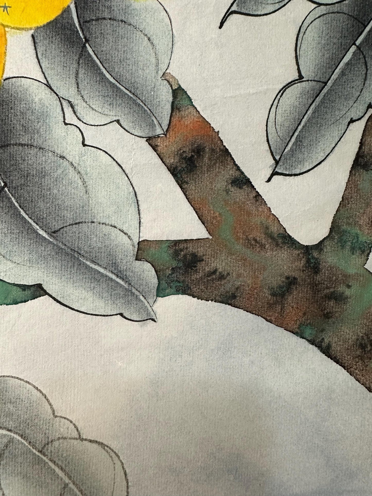 Original Chinese Gongbi Painting – Golden Loquat & Pair of Birds, Traditional Fine Art on Rice Paper, 26x26 Inch