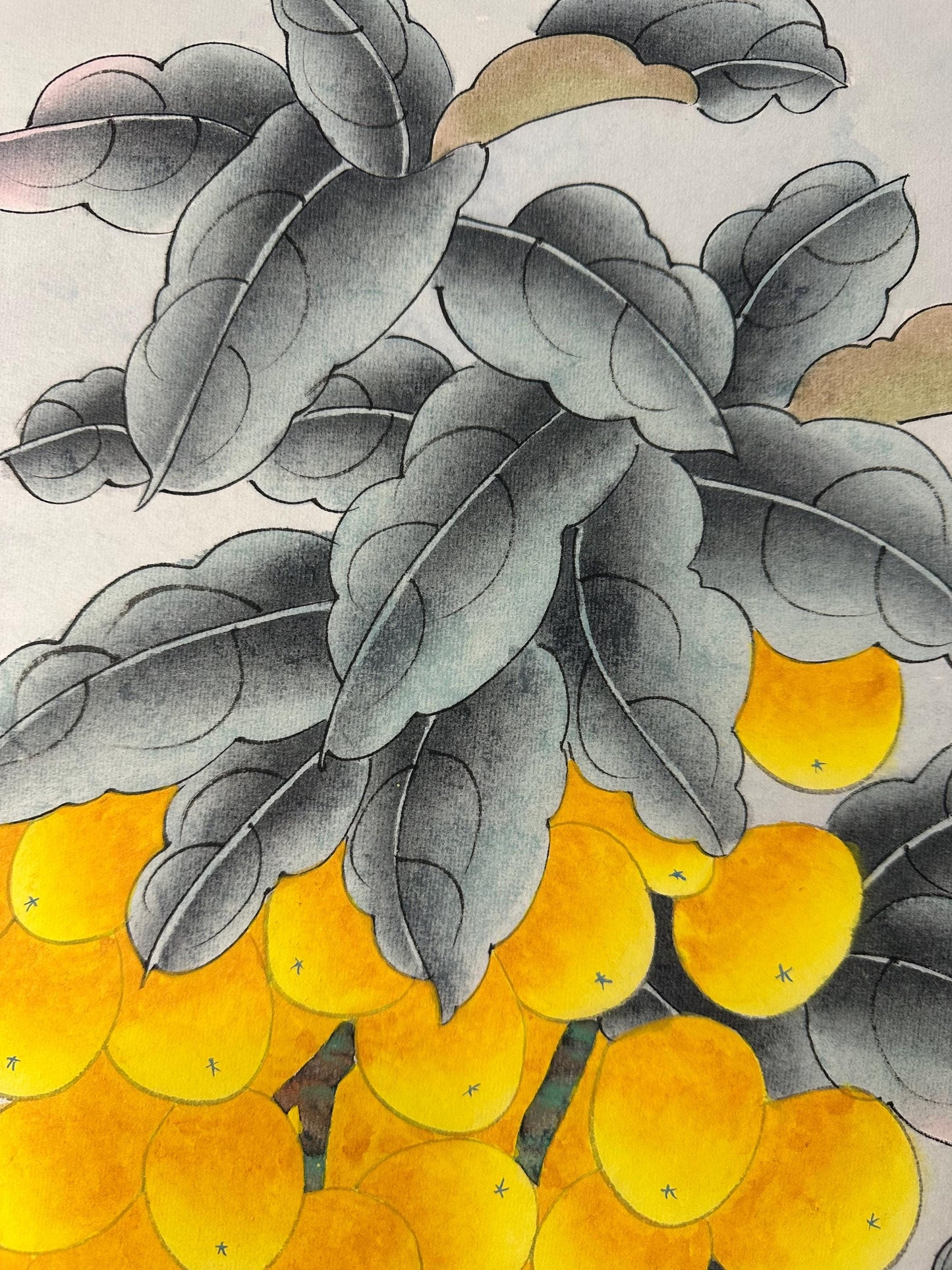 Original Chinese Gongbi Painting – Golden Loquat & Pair of Birds, Traditional Fine Art on Rice Paper, 26x26 Inch