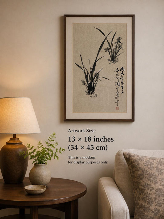 Original Chinese Ink Orchid Painting 13x18 Inch, Hand Painted Chinese Art, Traditional Ink Wash Painting, Asian Wall Art