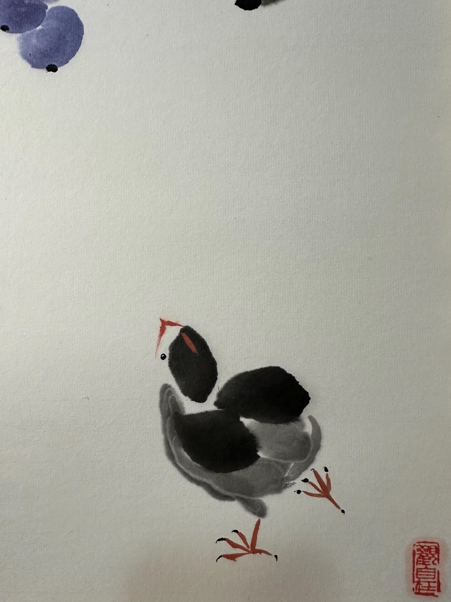 Original Chinese Ink Painting 13x18 Inch, Grapes and Bird Art, Hand Painted Chinese Wall Art, Traditional Ink Wash Painting