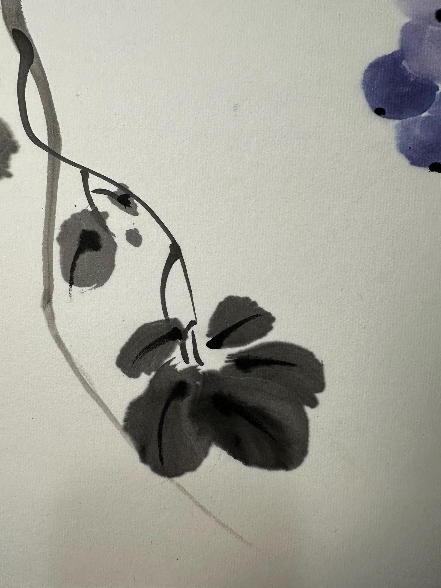 Original Chinese Ink Painting 13x18 Inch, Grapes and Bird Art, Hand Painted Chinese Wall Art, Traditional Ink Wash Painting