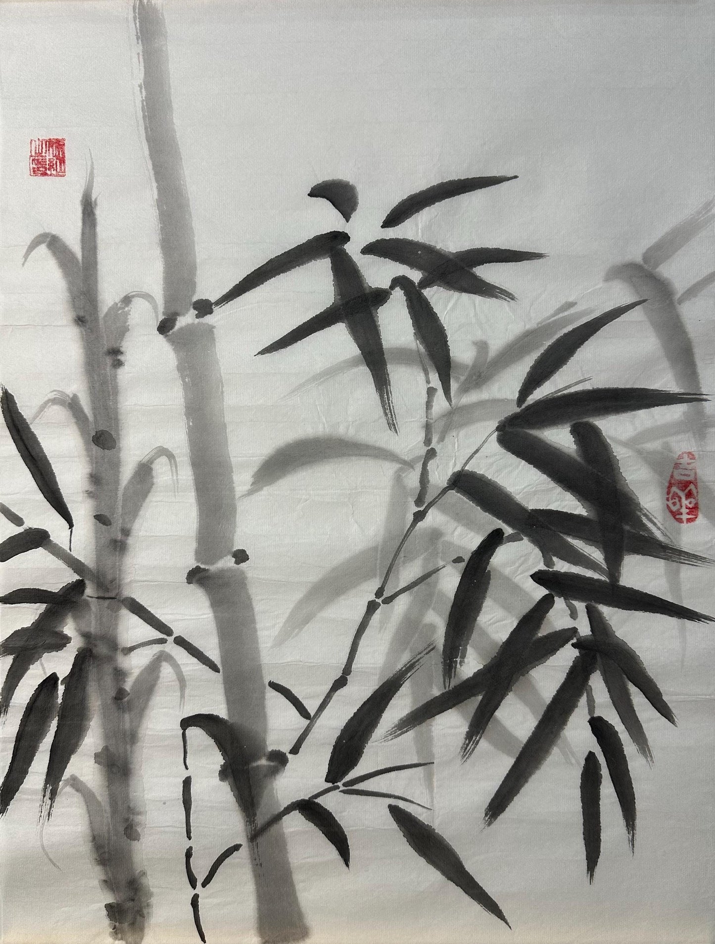 Original Chinese Bamboo Painting 13x18 Inch, Black Ink Bamboo Art, Hand Painted Chinese Wall Art, Traditional Ink Painting