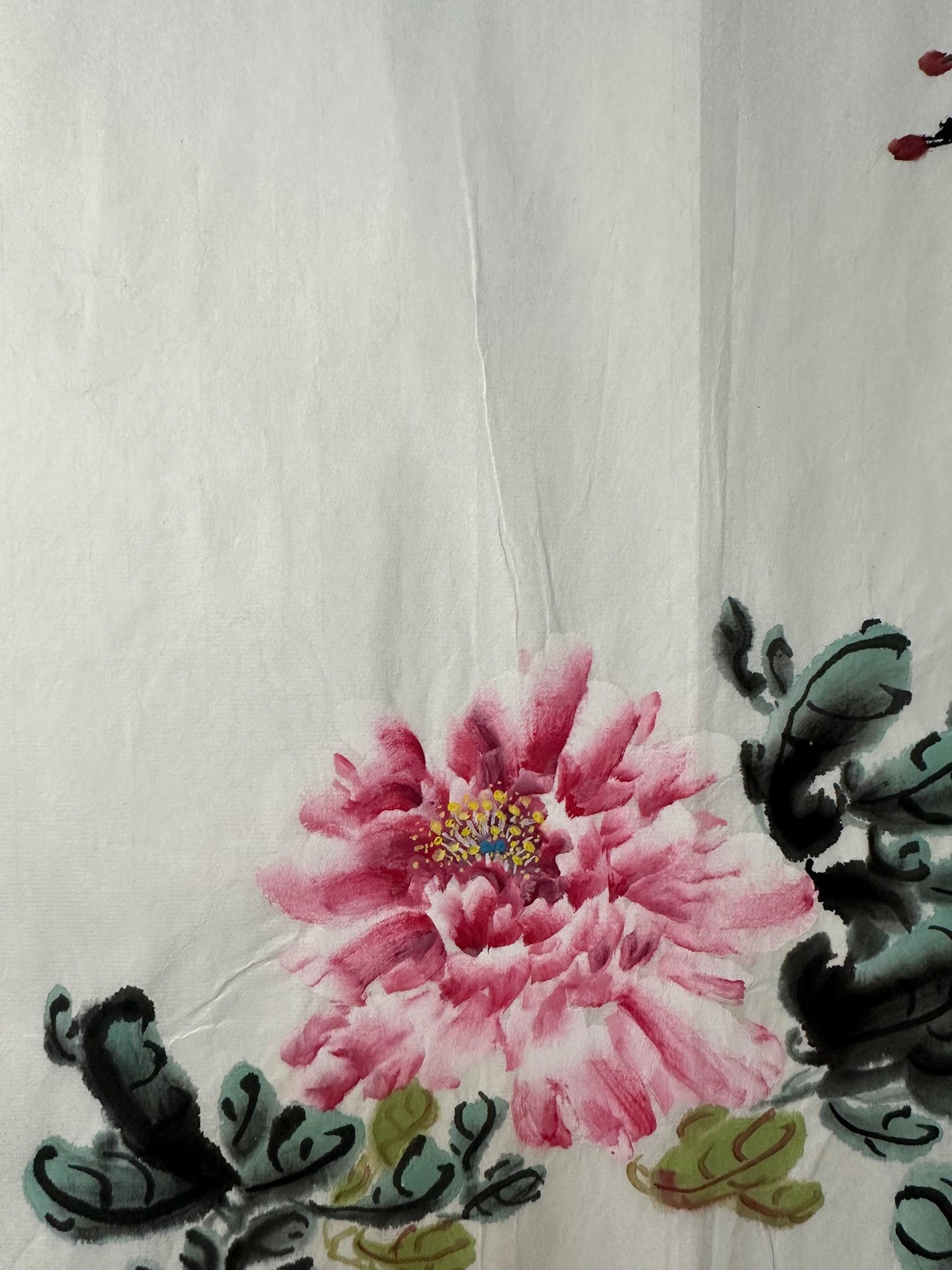 Original Chinese Floral Painting, Quiet Fragrance Ink Art, Pink Flower Painting, Hand Painted Chinese Wall Art