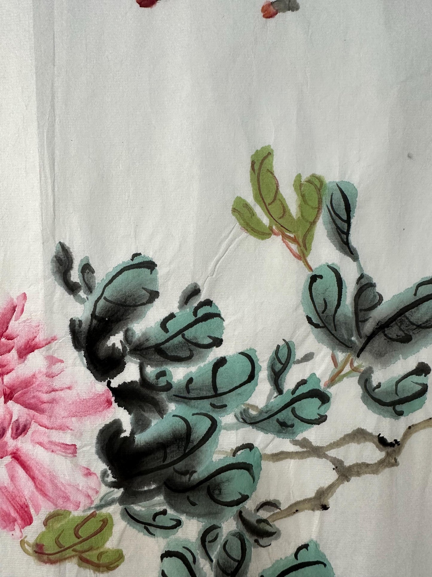 Original Chinese Floral Painting, Quiet Fragrance Ink Art, Pink Flower Painting, Hand Painted Chinese Wall Art