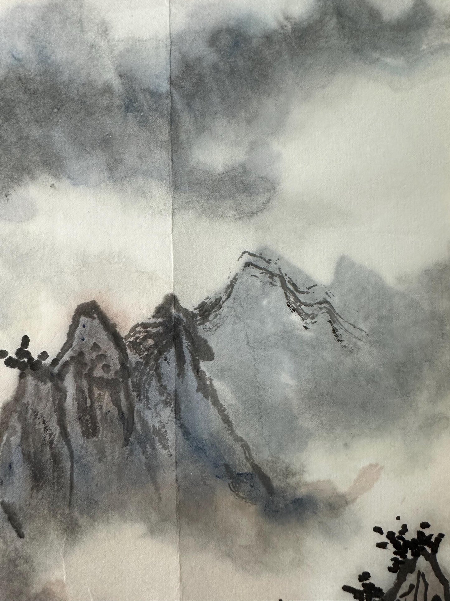 Original Chinese Mountain Painting, Misty Landscape Ink Art, Small Chinese Wall Art, Hand Painted Mountain Landscape