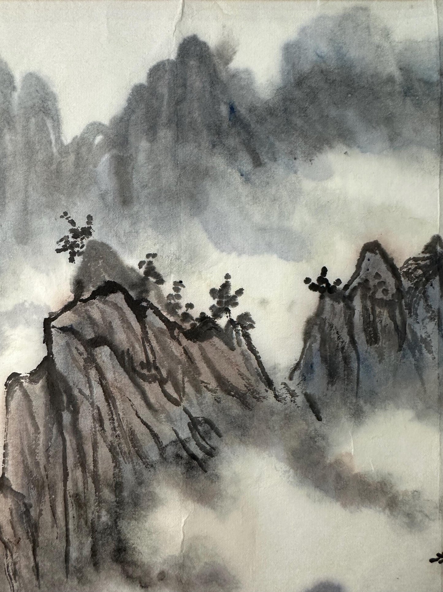 Original Chinese Mountain Painting, Misty Landscape Ink Art, Small Chinese Wall Art, Hand Painted Mountain Landscape